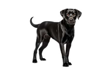 Black Dog Standing on White Background. On a White or Clear Surface PNG Transparent Background.
