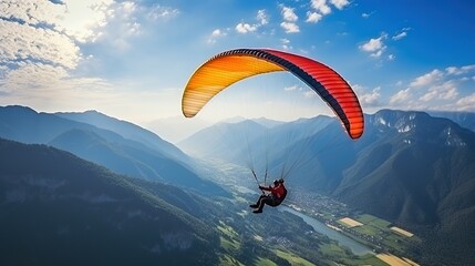 Fototapeta premium paraglider man drifting in beautiful mountains