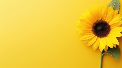 beautiful fresh sunflowers on yellow background space for text - obrazy, fototapety, plakaty