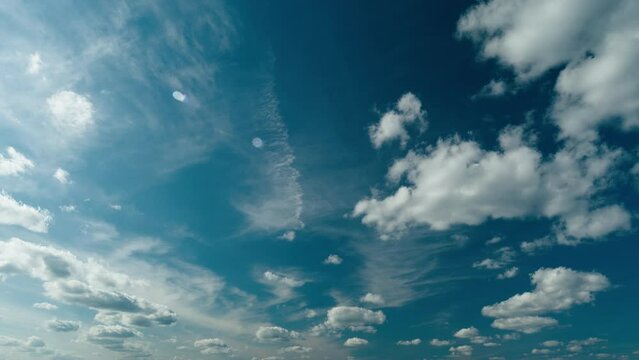 Blue Sky With Beautiful On Different Layers Clouds. Beautiful Sunny Blue Sky Background With Clouds.
