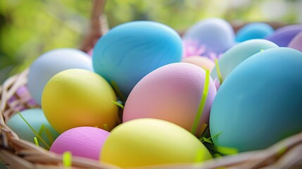 Fototapeta na wymiar Vibrant Easter eggs in a basket.