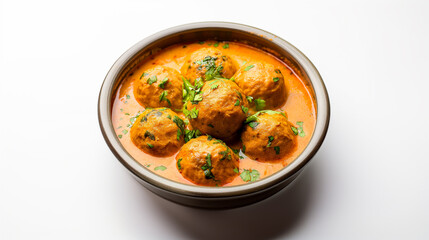 Rich and Creamy Malai Kofta Curry in Stone Finish Bowl on White Background