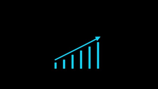 Graph chart showing marketing sales, profit condition. Analysis stock market graph on black background.