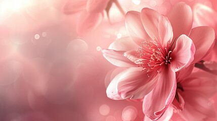 Blissful Blossom, A Portrait of Spring, A single pink flower in full bloom, highlighted against a soft, rosy background. flower, bloom, pink, spring, petals, blossom, floral, beauty, nature