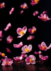 pink flowers in dark room with a black background