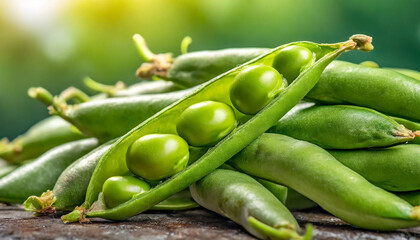 Close up Photo of Fresh Organic Green beans Vegetable in the Farm - obrazy, fototapety, plakaty