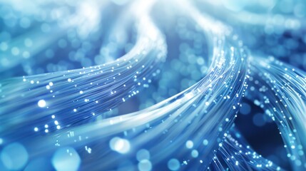 Abstract blue fiber optics background with light points, representing high-speed internet connectivity and modern technology.