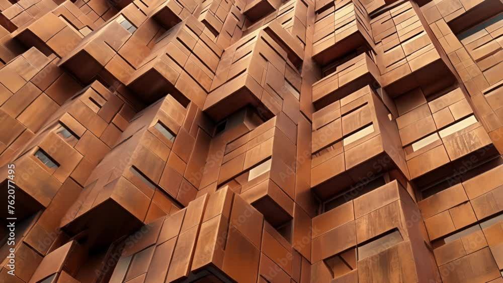 Aufkleber a terracotta skyscraper its facade covered in rows of repeating patterns and lines reminiscent of ar