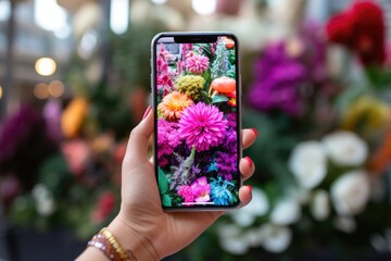 iPhone X with colorful flower background