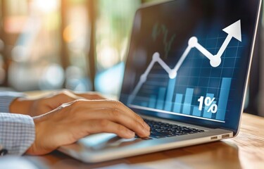 Businessman hand working with laptop. 3d graph of growth overlay on the image showing real estate and mortgage investment and profit. concept for home loan, insurance and invest. 