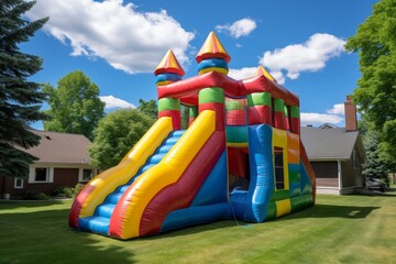 Colorful inflatable bounce house water slide for childrens backyard playground fun