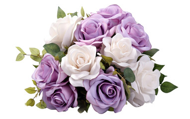Bouquet of Purple and White Flowers on a White Background. On a White or Clear Surface PNG Transparent Background.