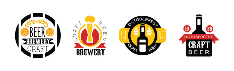 Craft Beer Brewery Label Design and Emblem Vector Set