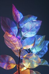 Artificial Photosynthesis. Luminous Abstract Leaves and Light.