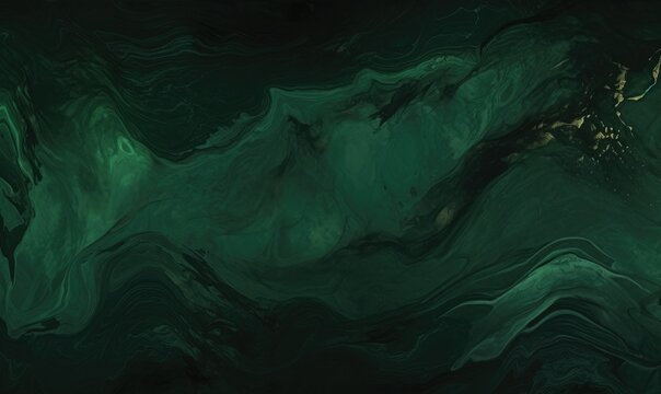 Opulent emerald green abstract texture pattern on dark black marble background
