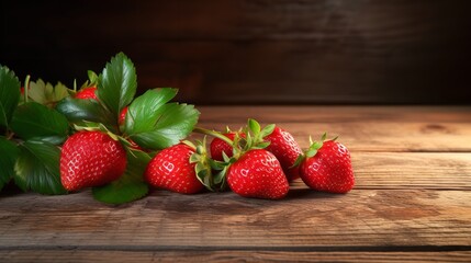 Fresh Strawberries on the Brown Wooden Table

