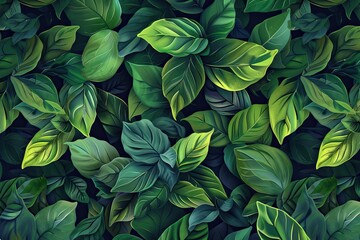 Green leaves seamless pattern background