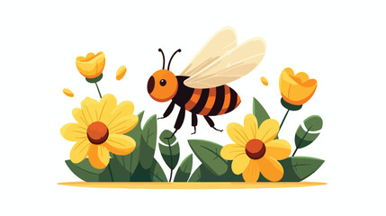 Bee insect with flower nature flat vector 