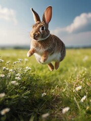 rabbit ran happily in the meadow.