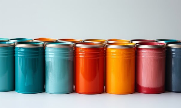 Cans of paint on a white background.