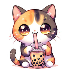 Cat Boba Tea Bubble Tea Anime Kawaii Neko Ai Generated