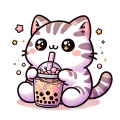 Cat Boba Tea Bubble Tea Anime Kawaii Neko Ai Generated