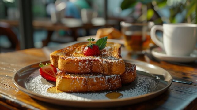 Golden French Toast on Table, Excellent for Food Blogs and Menus
