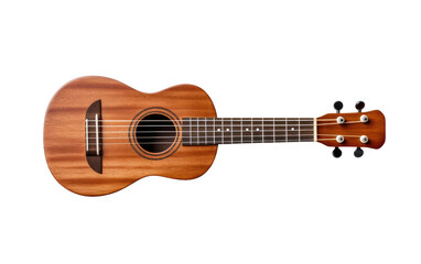 Wooden Top Ukulele With Strings. On a White or Clear Surface PNG Transparent Background.