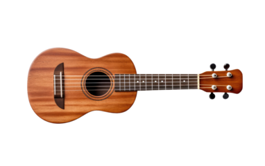 Wooden Top Ukulele With Strings. On a White or Clear Surface PNG Transparent Background.