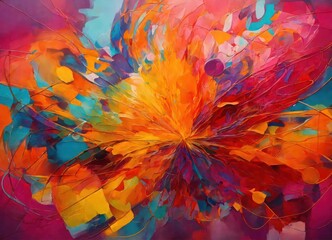 Abstract graphics with rhombuses and circles in colorful red-orange tones will be an ideal background for creative design solutions