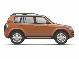 An illustrated side profile of a contemporary orange sports utility vehicle on a white background.