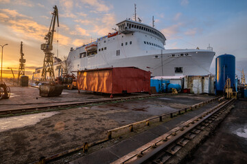 Ro-Ro/Passenger Ship in the dock of the repair yard - 762084407