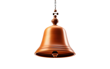 Bell Hanging From Chain on White Background. On a White or Clear Surface PNG Transparent Background.