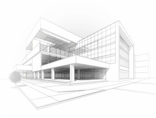 Sketch of a modern architectural structure with clean lines and open spaces.