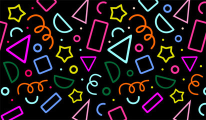 Fun colorful line doodle seamless pattern. Creative minimalist style art background for children or trendy design with basic shapes. Simple childish scribble backdrop..