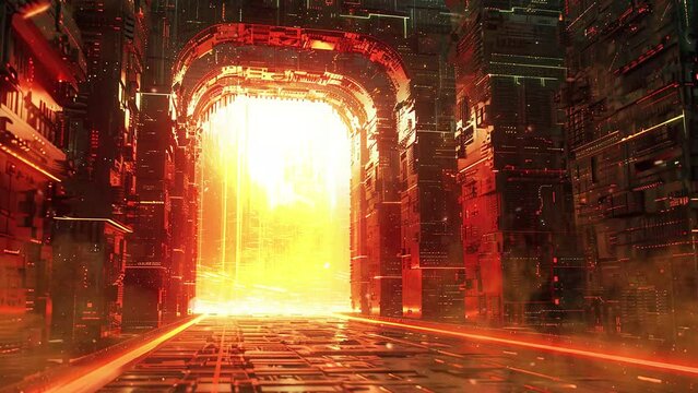  cybernetic megacity mirage interdimensional anomaly. seamless looping overlay 4k virtual video animation background