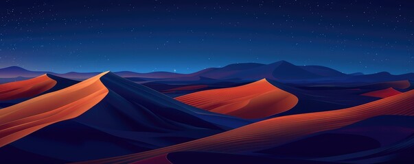 Fototapeta na wymiar desert scene with smooth dunes and a vast starry sky, invoking wonder and exploration