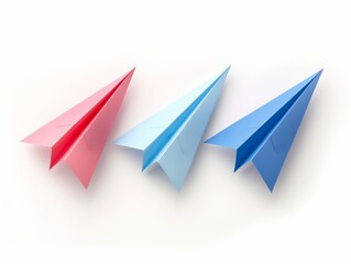 A red paper plane leading two blue ones symbolizing leadership and teamwork.