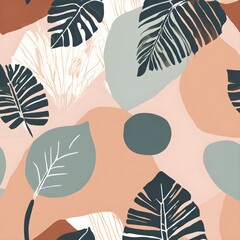seamless pattern with hand-drawn tropical leaves