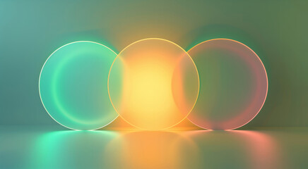 Matte glass discs lit with colorful lights glowing behind. Glassmorphism colorful background. - 762086256