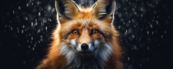 Obraz premium Portrait of a fox in rain against dark background
