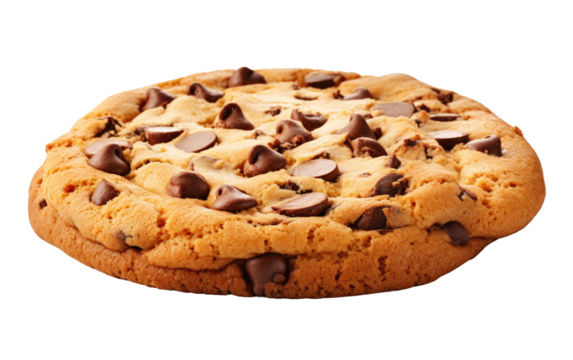 Large Chocolate Chip Cookie on White Background. On a White or Clear Surface PNG Transparent Background.