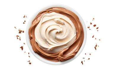 White Bowl Filled With Chocolate and Cream. On a White or Clear Surface PNG Transparent Background.