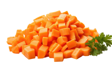 A Pile of Chopped Carrots With Parsley. On a White or Clear Surface PNG Transparent Background.