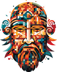 Vector ornamental ancient man head illustration. Abstract historical mythology man head logo. Good for print or tattoo