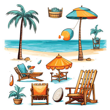 Beach Scenes clipart isolated on white background