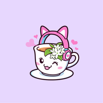 Cute tea cup logo mascot, tea logo