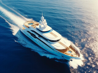 Luxury super yacht sailing in the sea or ocean, view from above.theme of rich and luxurious life 