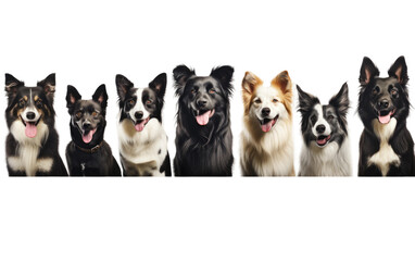 A Group of Dogs Sitting Next to Each Other. On a White or Clear Surface PNG Transparent Background.