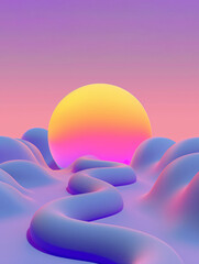3D retro vaporwave graphics with sun and curvy  rounded forms. Synthwave neon background - 762090492